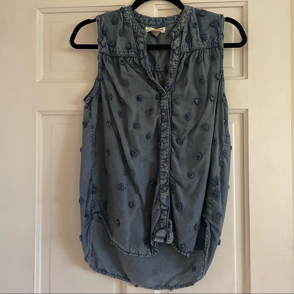 ANTHROPOLOGIE Pilcro and the Letterpress Blue Embellished Iridescent Beaded top